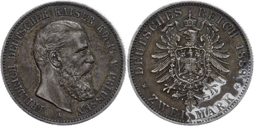 Preußen 2 Mark, 1888, Friedrich ... 