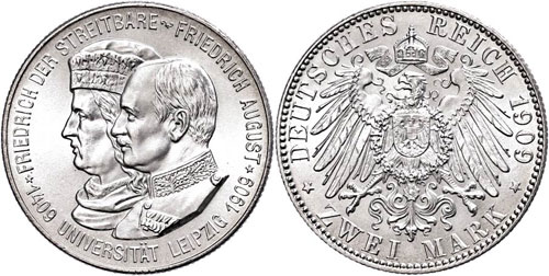 Saxony 2 Mark, 1909, Friedrich ... 