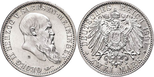 Saxony-Meiningen 2 Mark, 1901, ... 