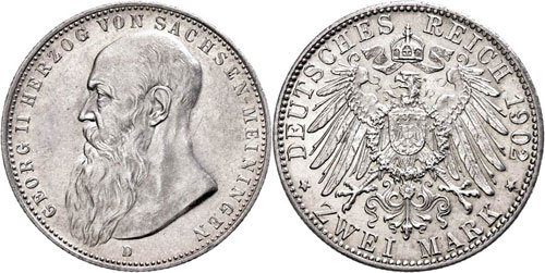 Saxony-Meiningen 2 Mark, 1902, ... 