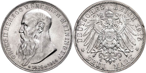 Sachsen-Meiningen 3 Mark, 1915, ... 