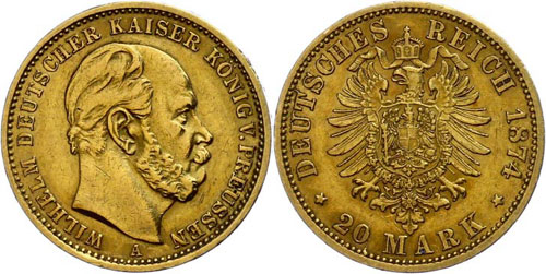 Prussia 20 Mark, 1874, Wilhelm I., ... 