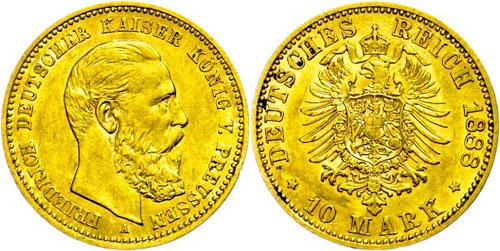 Preußen 10 Mark, 1888, Friedrich ... 