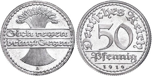 Münzen Weimar 50 Pfennig, 1919, ... 