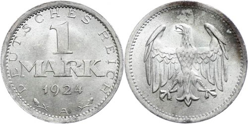 Münzen Weimar 1 Mark, 1924 A, ... 
