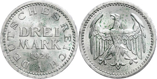 Coins Weimar Republic 3 Mark, 1924 ... 