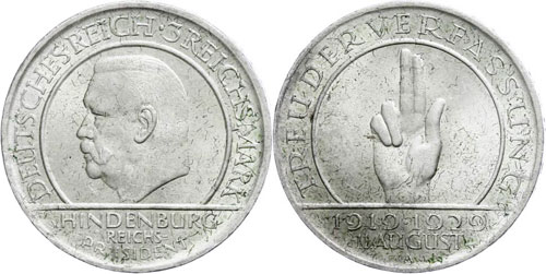 Münzen Weimar 3 Reichsmark, 1929 ... 
