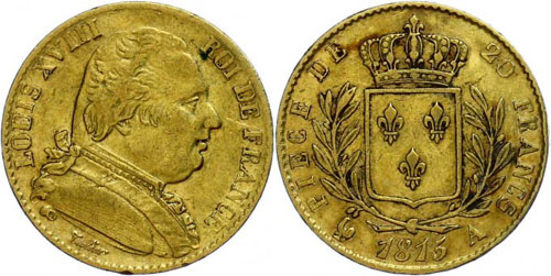 France 20 Franc, Gold, 1815, louis ... 