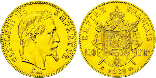 France 100 Franc, 1869, Gold, ... 