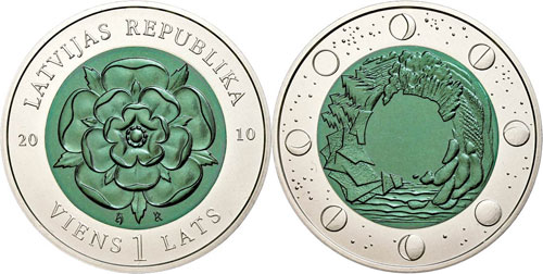 Latvia 1 Lats, 2010, heraldic rose ... 