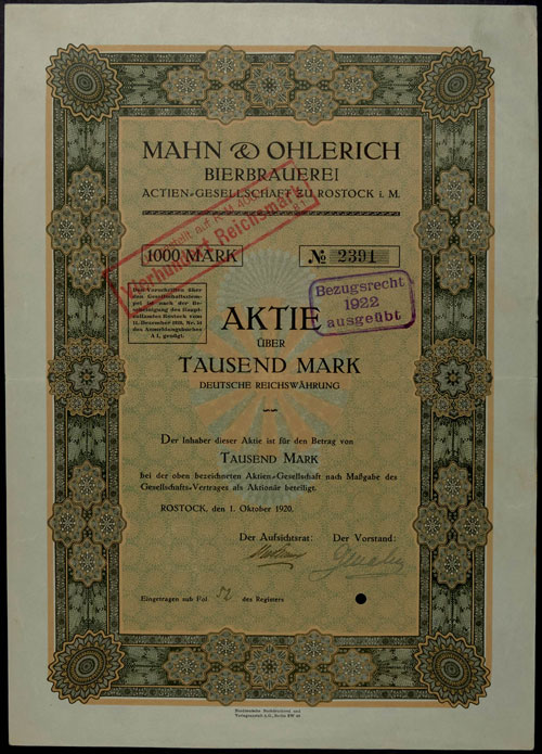 Aktien Rostock 1920, Mahn & ... 