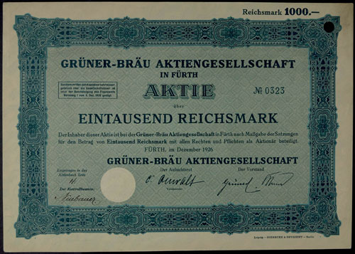 Stocks Fürth 1926, green brew AG ... 