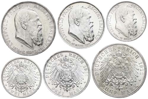 Bavaria 2, 3 and 5 Mark, 1911, ... 