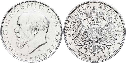 Bayern 2 Mark, 1914, Ludwig III., ... 