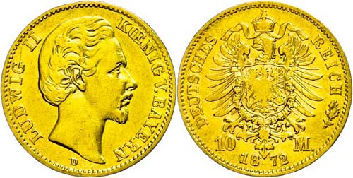 Bavaria 10 Mark, 1872, Ludwig II., ... 