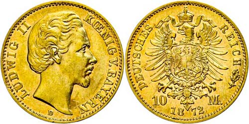 Bavaria 5 Mark, 1872, Ludwig II., ... 