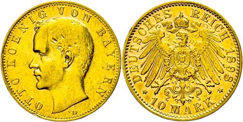 Bavaria 10 Mark, 1898, Otto, very ... 
