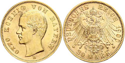 Bayern 20 Mark, 1900, Otto, ss-vz, ... 