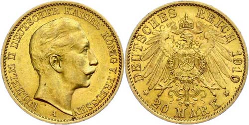 Preußen 20 Mark, 1910, Wilhelm ... 