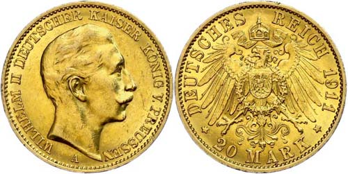 Preußen 20 Mark, 1911, Wilhelm ... 