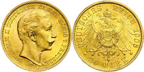 Preußen 20 Mark, 1906 A, Wilhelm ... 