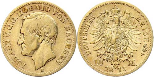 Sachsen 10 Mark, 1873, Johann, ss, ... 