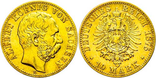 Sachsen 10 Mark, 1875, Albert, ss, ... 