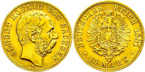 Saxony 10 Mark, 1881, Albert, very ... 