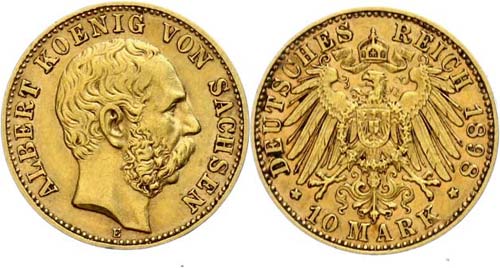 Sachsen 10 Mark, 1898, Albert, ss, ... 