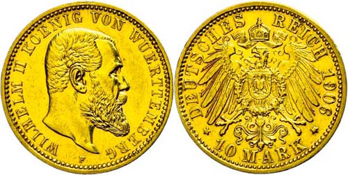 Württemberg 10 Mark, 1906, ... 