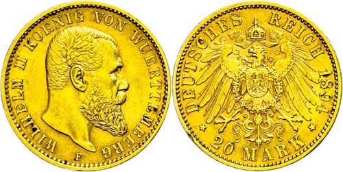 Württemberg 20 Mark, 1894, ... 