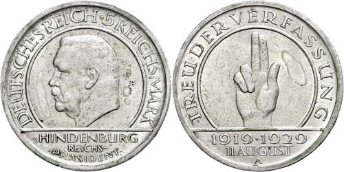 Münzen Weimar 5 Reichsmark, 1929 ... 