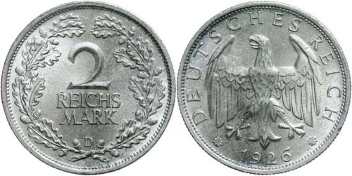 Münzen Weimar 2 Reichsmark, 1926 ... 