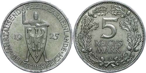 Münzen Weimar 5 Reichsmark, 1925 ... 