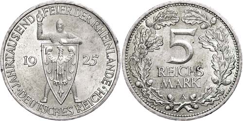 Münzen Weimar 5 Reichsmark, 1925, ... 