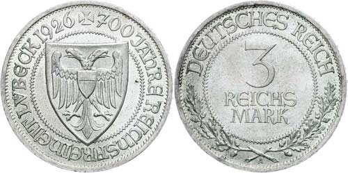 Münzen Weimar 3 Reichsmark, 1926 ... 