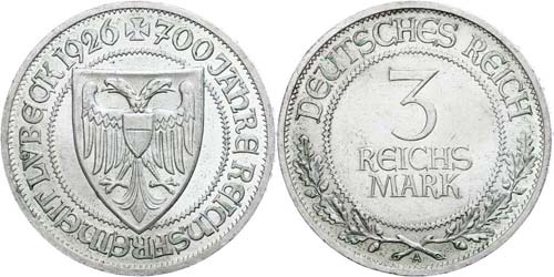 Münzen Weimar 3 Reichsmark, 1926 ... 