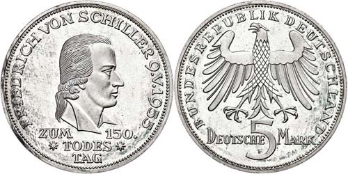 Münzen Bund ab 1946 5 Mark, 1955, ... 
