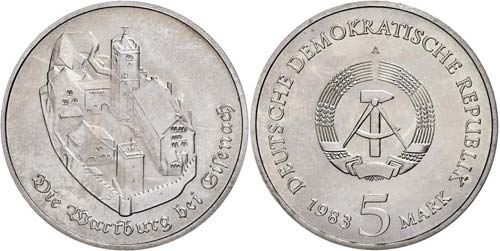 Münzen DDR 5 Mark, 1983, Wartburg ... 