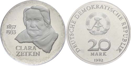 Münzen DDR 20 Mark, 1982, Zetkin, ... 