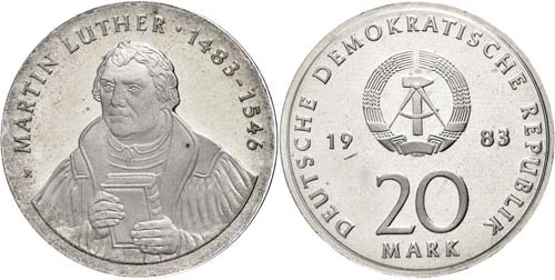 Münzen DDR 20 Mark, 1983, Luther, ... 