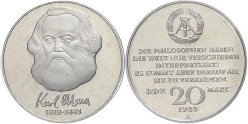 Münzen DDR 20 Mark, 1983, Marx, ... 