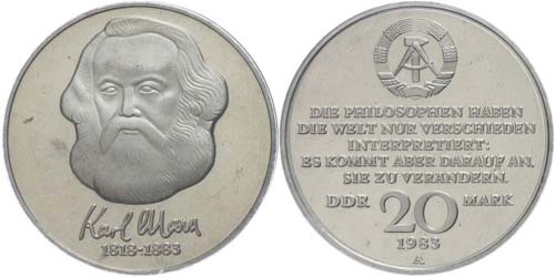 GDR 20 Mark, 1983, Marx, in uPVC ... 