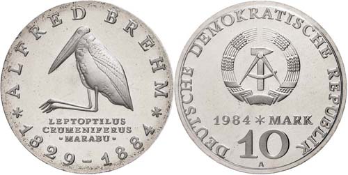 Münzen DDR 10 Mark, 1984, Brehm, ... 
