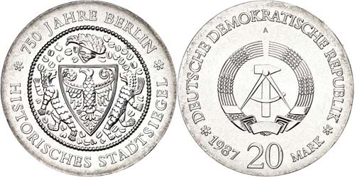GDR 20 Mark, 1987, 750 years ... 