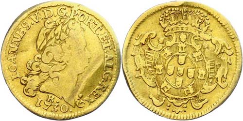Brasilien 1600 Reis, 1730, Joao ... 