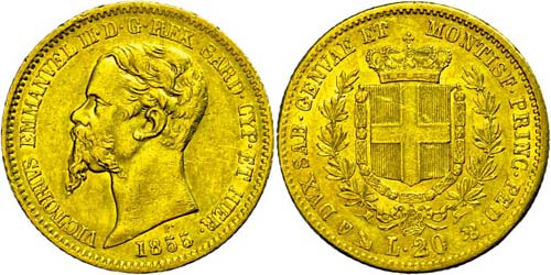 Italy Sardinia, 20 liras, Gold, ... 