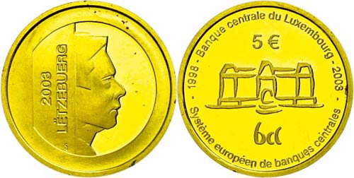 Luxembourg 5 Euro, Gold, 2003, ... 