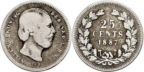 Niederlande 25 Cent, 1887, Wilhelm ... 