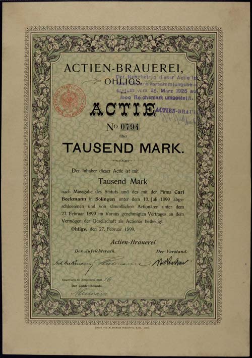 Aktien Düsseldorf/Ohligs 1899, ... 